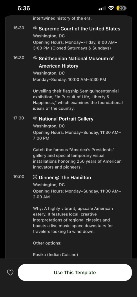 Tripvio day by day itinerary Day 1 Icons Day 2 Story Day 3 America 250 Celebration Day