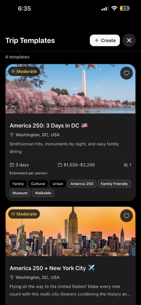 Tripvio America 250 3 Days in DC and America 250 plus New York City templates